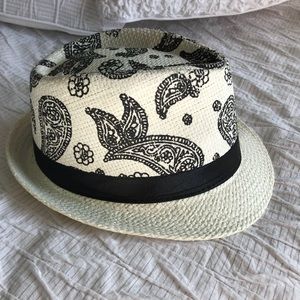 Cream Colored Fedora Hat with Black Paisleys